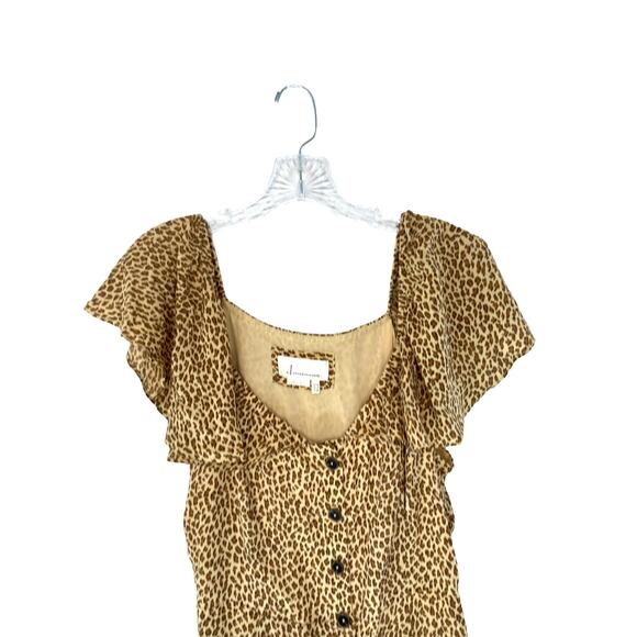 Anthropologie Tan Motif Brown Spotted Bolano Cheetah Print Midi Dress Size 6 - Picture 4 of 10